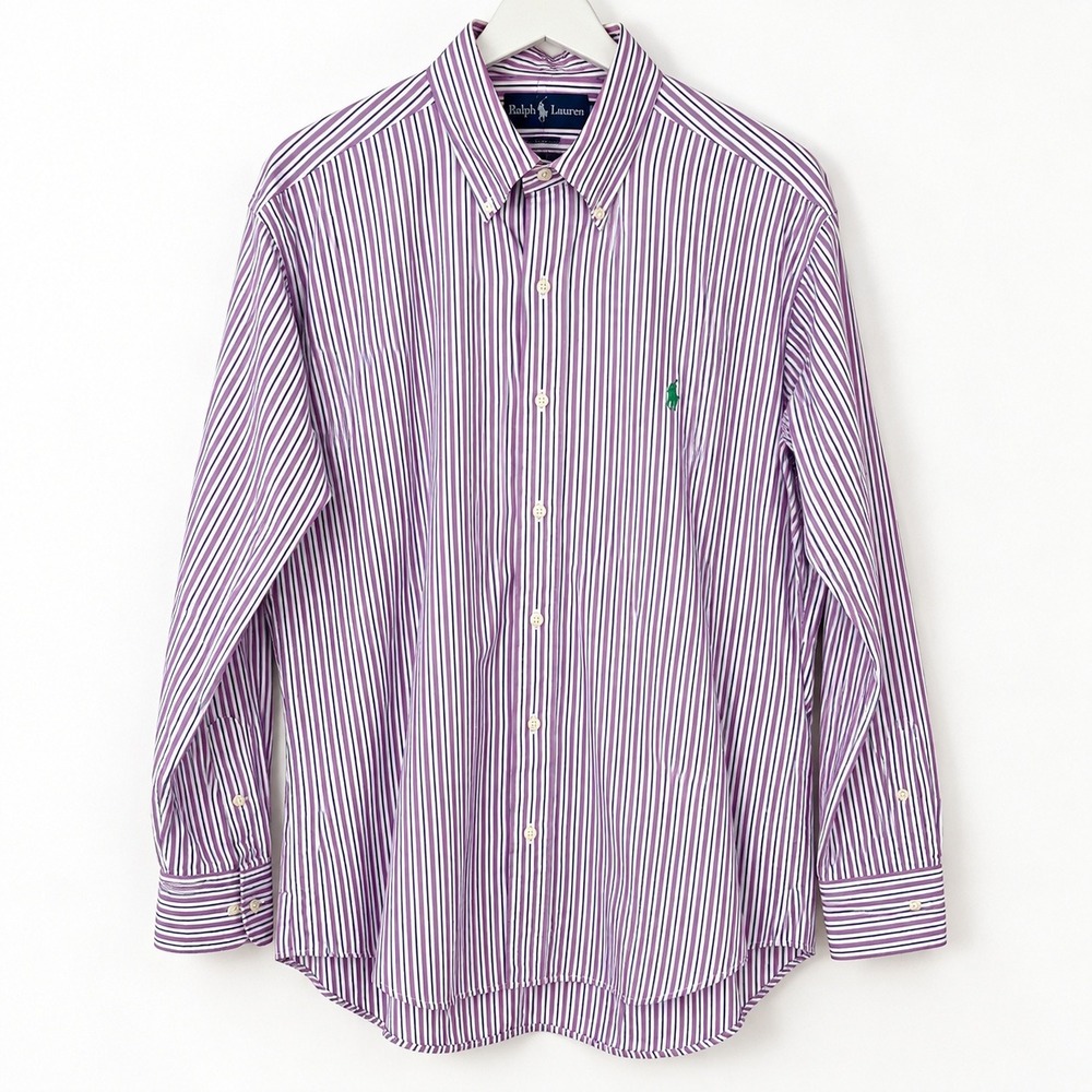 Ralph Lauren Mens Purple White Striped Classic Fit Button Down Shirt 15.5 34/35